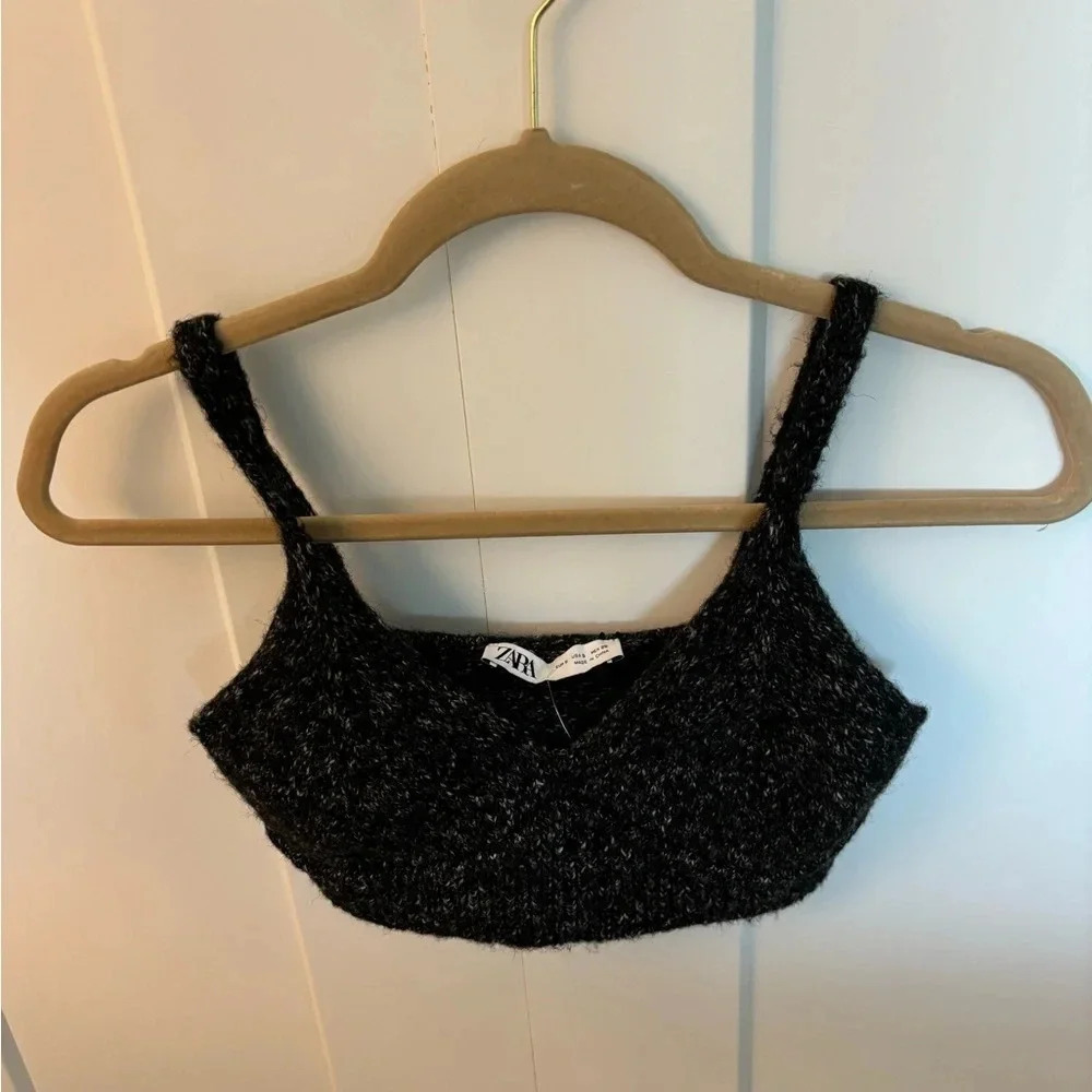 Zara Women’s Dark Gray Sweater Crop Tank Top Size S NWT